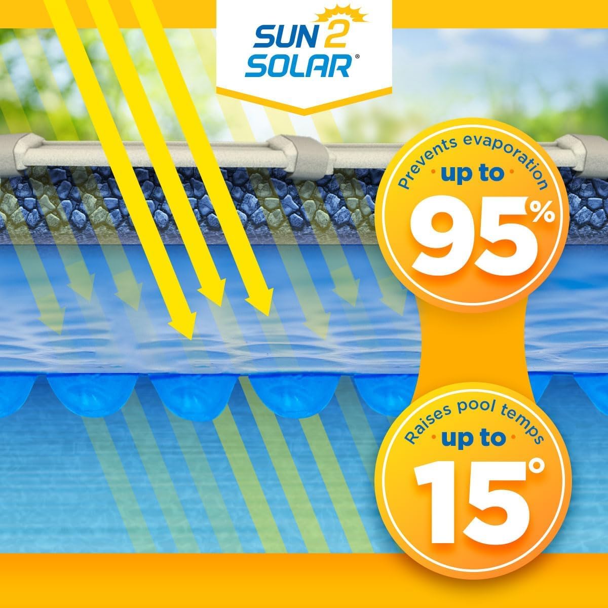 Sun2Solar Blue 12 ft x 24 ft Oval Pool Solar Cover | 8 Mil | Heat Retaining Blanket for Inground and Above Ground Swimming Pools | Harness The Sun's Energy to Heat Pool | Bubble Heating Blankets