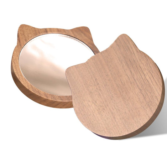 IUI Wooden Compact Mirror for Women, Makeup Mirror, Pocket Mirror Handheld Wedding Gift Souvenir Travel Mirror for Purses(Cat Shape)
