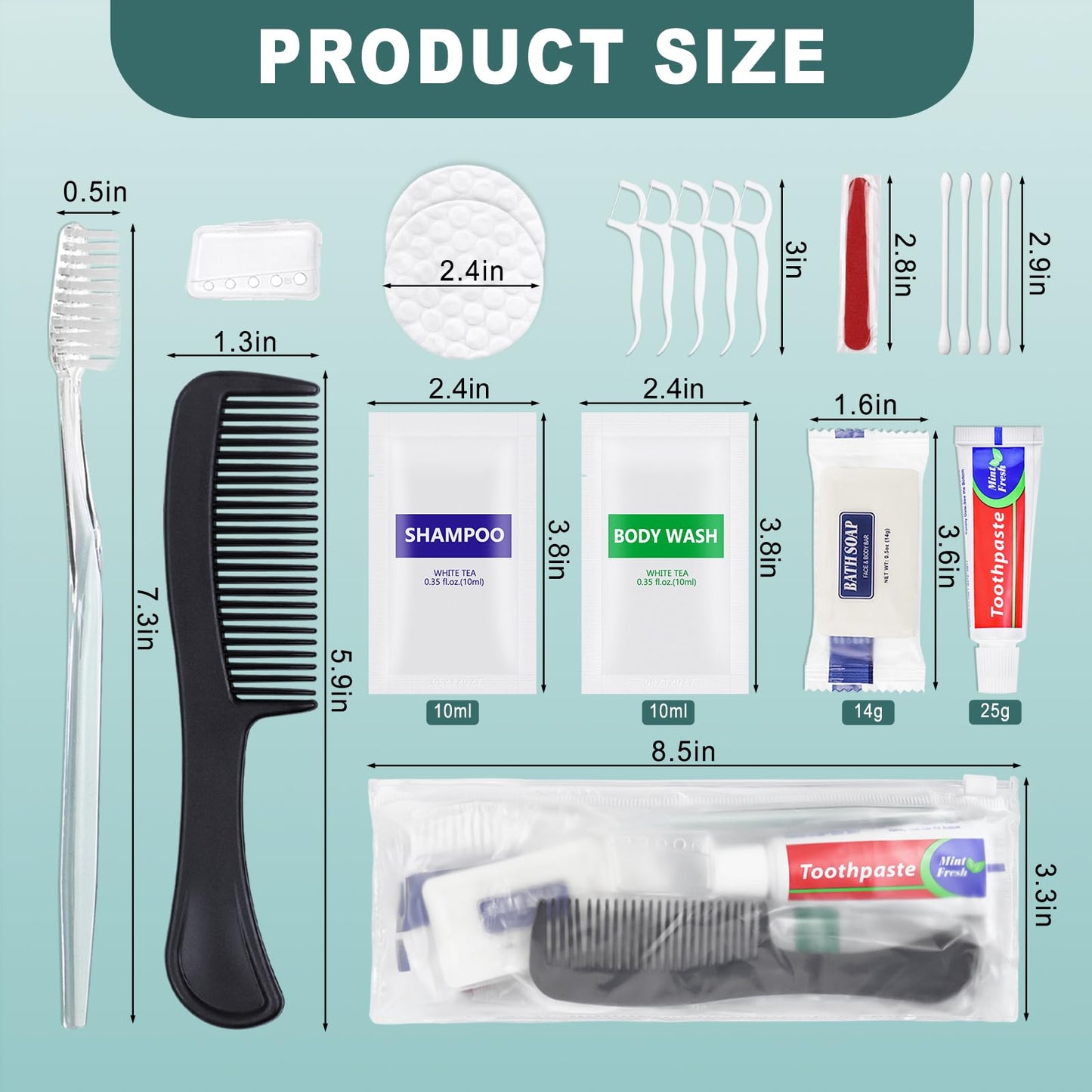 50 Sets Personal Hygiene Kit Bulk, Disposable Toothbrushes with Toothpaste Floss Comb Soap Cover Shampoo Body Wash and Vanity Kit, Toiletry Kits Homeless Supplies Bulk for Women,Men,Travel,Homeless