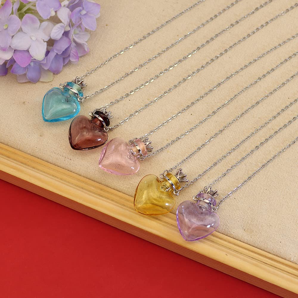 Bysxny 1PC 1PC Colorful Heart Vial Perfume Bottle Necklaces Stainless Steel Chain Make a Wish Aroma Essential Oil Diffuser Pendant necklace Women Jewelry (Yellow Heart)