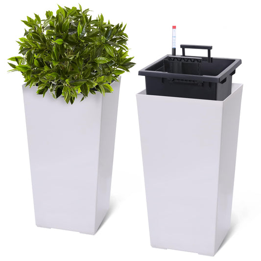 ActiveTrail 22.5" Tall Planters Set of 2 – High Front Porch Planter with Drainage Holes, Water Level Monitor, Inner Bucket – Ideal for Porch, Patio, Garden, Indoor & Outdoor