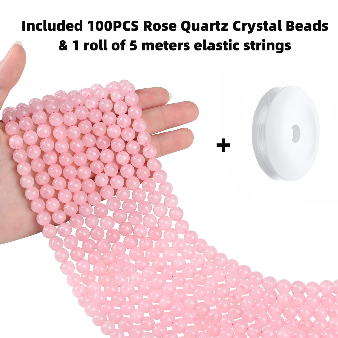 QINJIEJIE 100PCS Rose Quartz Beads 8mm Natural Stone Beads Round Loose Gemstone Bead for Bracelet Beading Crystal Jewelry Making DIY Necklace Earrings 0.32"