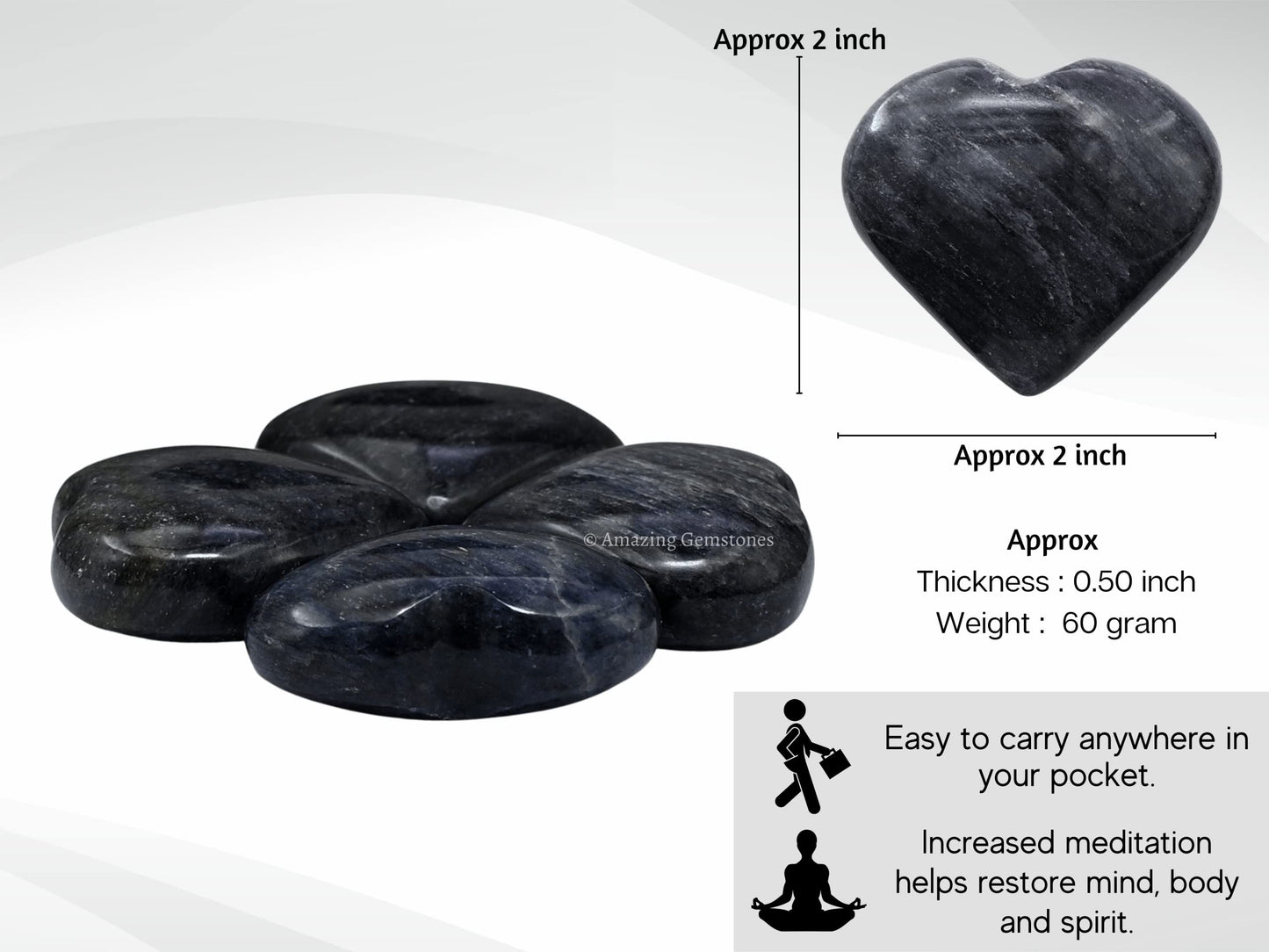 Amazing Gemstone Blue Aventurine Crystal Heart Palm Stone - Pocket Massage Worry Stone for Natural Body Chakra Balancing, Reiki Healing and Crystal Grid