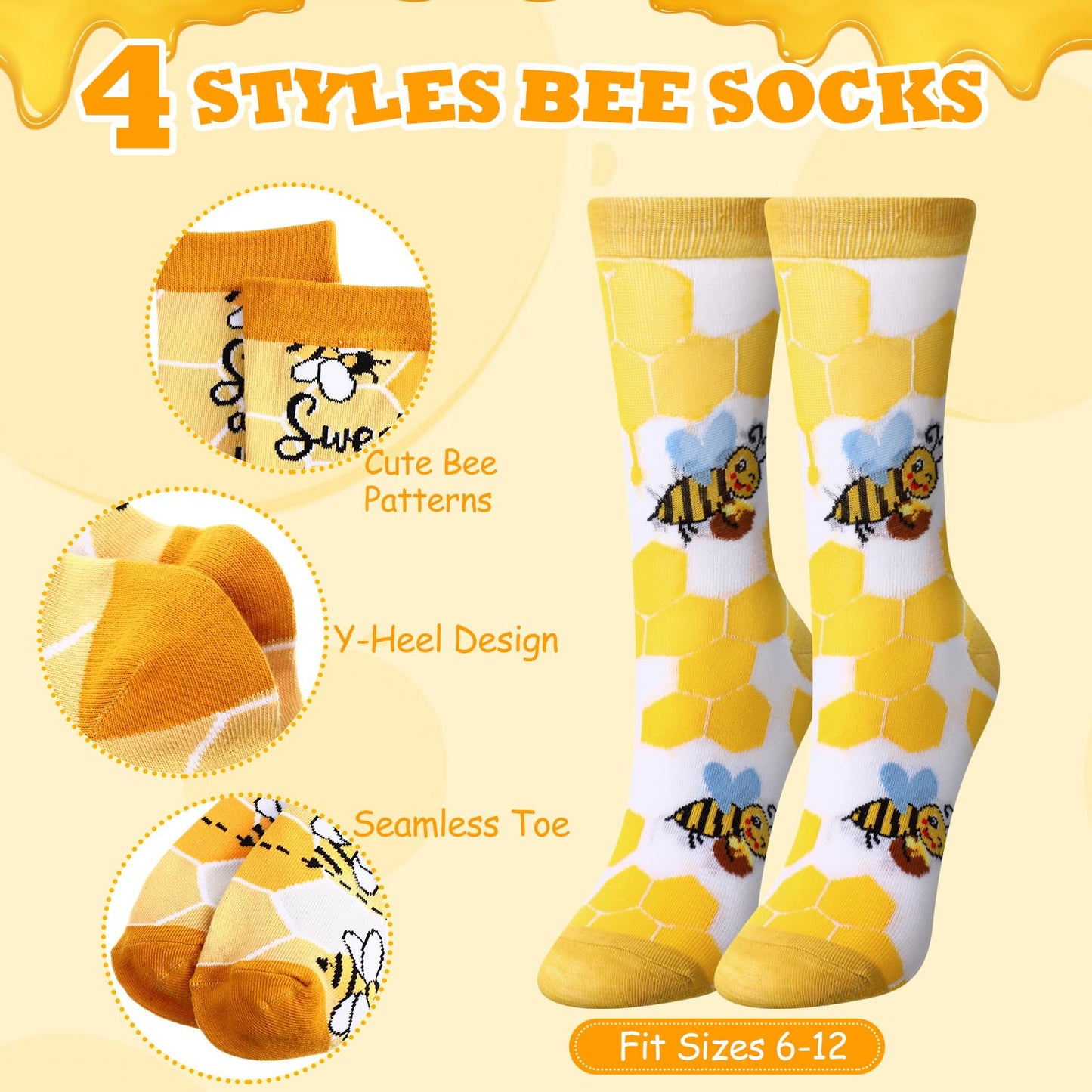 Dispowreath 16 Pcs Bee Lover Gifts for Women:Cute Bee 3"x4" Sticky Notepads Pens Makeup Bags Socks Set for Animals Lover Graduation Birthday Gifts Office Desk Decor