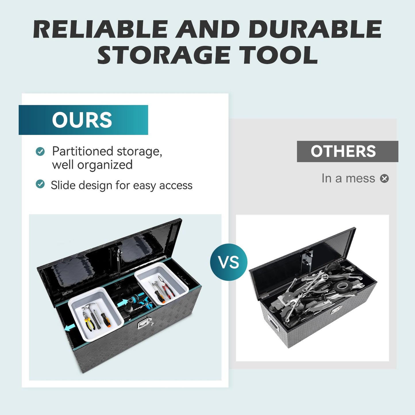 KING CHAO FOO 39" Lx15 Wx14 H Aluminum Tool Box, Heavy Duty Truck Bed Toolboxes with 2 PCS Keys, Upgraded Widest Tool Box Used for Truck Bed Storage,Trailers,Pickup,RV, All-Weather Use