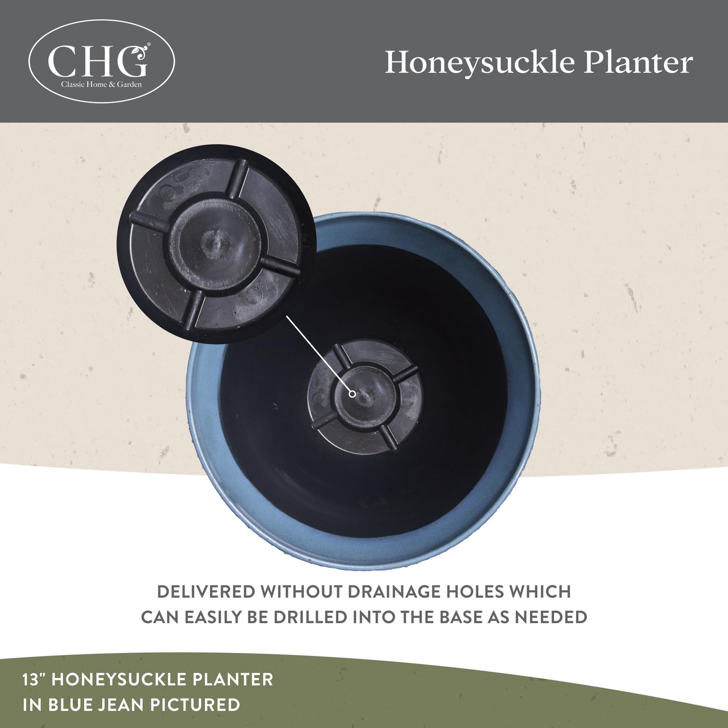 Classic Home and Garden by Growscape Honeysuckle Resin Planters - Lightweight Indoor & Outdoor Plant Pots - UV-Resistant Plastic Flower Pots - Pot Planters for Flowers & Herbs (13” Bamboo)