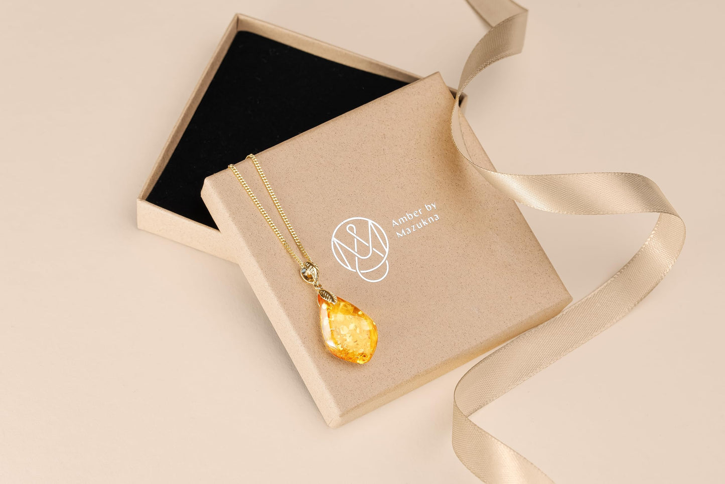 Amber by Mazukna - Baltic Amber Pendant for Women, Sparkling Amber Drop, Gold Plated Sterling Silver ag925 18inch Necklace - Cognac Color Jewelry for Ladies