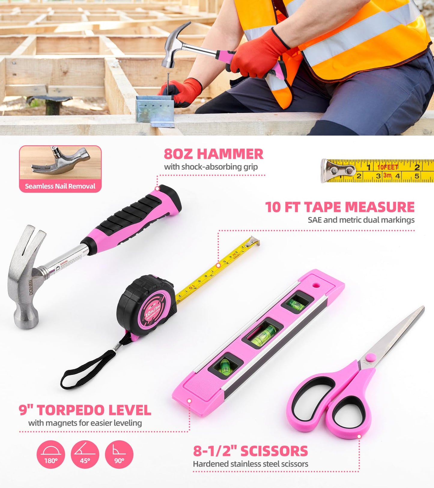 DOWELL 123-Piece Pink Home Repair Tool Kit for Women & Girls - All-in-One DIY Toolkit with Ergonomic Handles, Durable Toolbox, Non-Slip Grips | Perfect Gift for Wives, Moms, Crafters