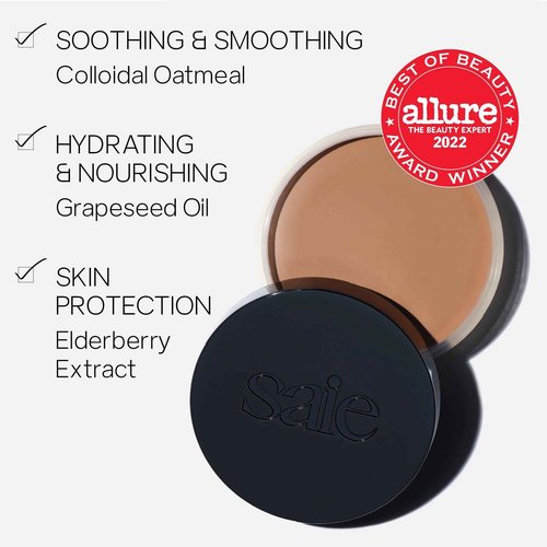 Saie Sun Melt Duo - The Big Brush - Soft, Multi-Use Liquid + Cream Makeup Brush With Synthetic Bristles Bundled With Sun Melt Bronzer in Tan Bronze - Buildable Cream Contour with Velvet Finish (1 oz)