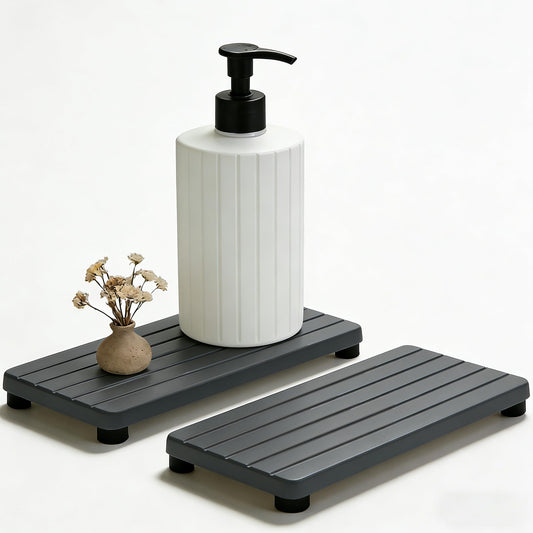 2PCS Stone Drying Tray, Water Absorbing Stone Tray for Sinks, Neat Diatomite Sink Trays, Fast Drying Kitchen Sponge Hand Soap Holder, Instant Dry Sink Coasters Used for Bathroom Counter -Dark Gray