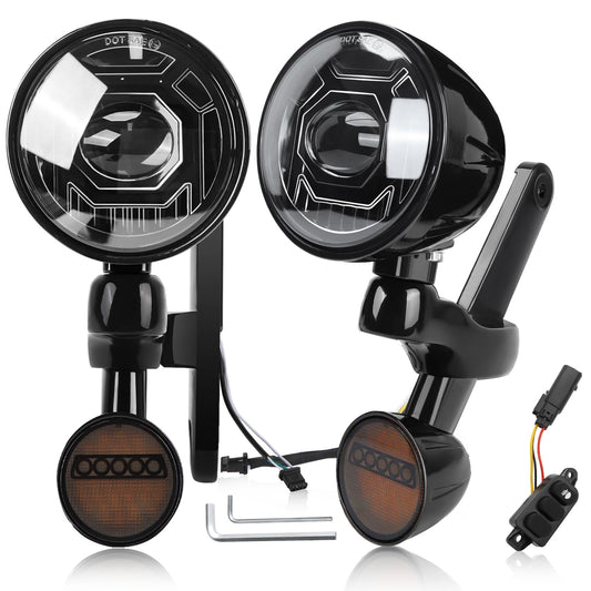 kekykm 4.5" LED Auxiliary Fog Spot Light Bracket Kit Compatible With Harley Davidson Touring Electra Glide Street Glide Ultra Limited 2014-2023, Passing Lamp Housing Shell, Black