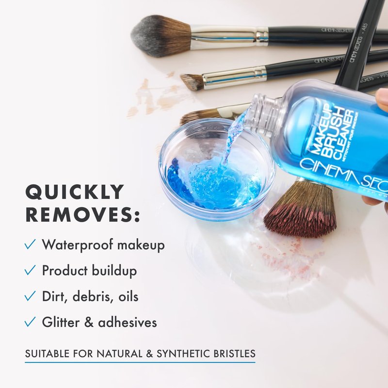 Cinema Secrets Original Blue Vanilla Makeup Brush Cleaner Kit - Professional Cleanser + Cleansing Tin for Makeup Brushes - Quick-Dry, Rinse-Free Formula - Removes Stubborn Waterproof Make Up (8 fl oz)