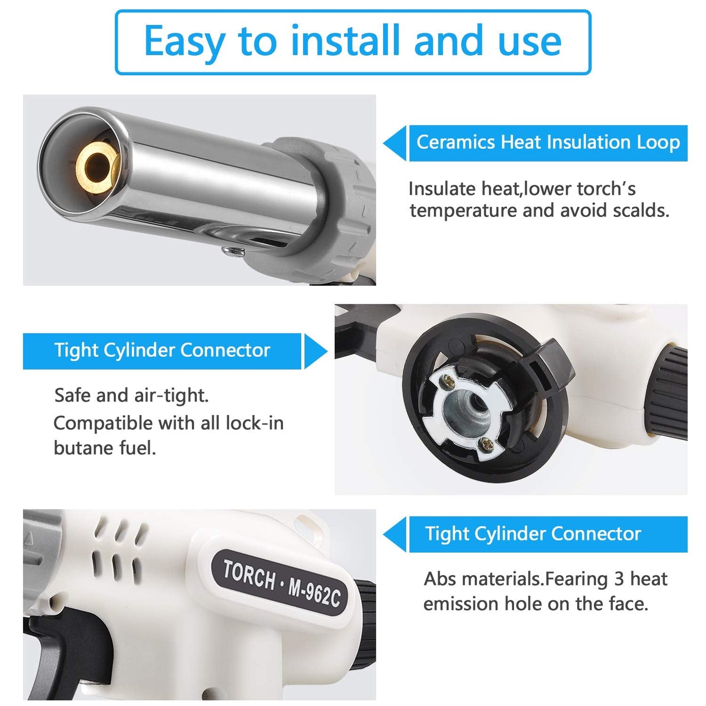 Kitchen Butane Blow Torch Lighter - Culinary Torch Chef Cooking Torches Professional Adjustable Flame with Reverse Use for Creme, Brulee, BBQ, Baking, Jewelry by TENGYES, Butane Not Included