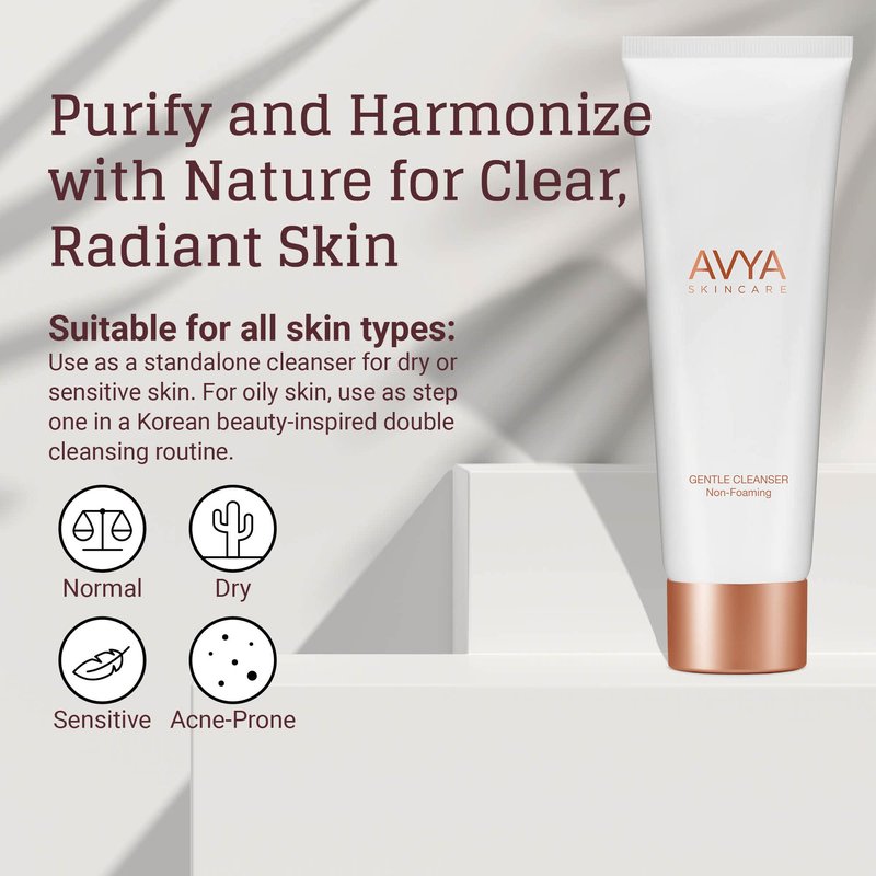 Avya Skincare Non-Foaming Gentle Cleanser/Removes Impurities and Cleans Skin Without Stripping Moisture/Fights Acne and Shrinks Pores for Improved Texture and Brightness (4oz)