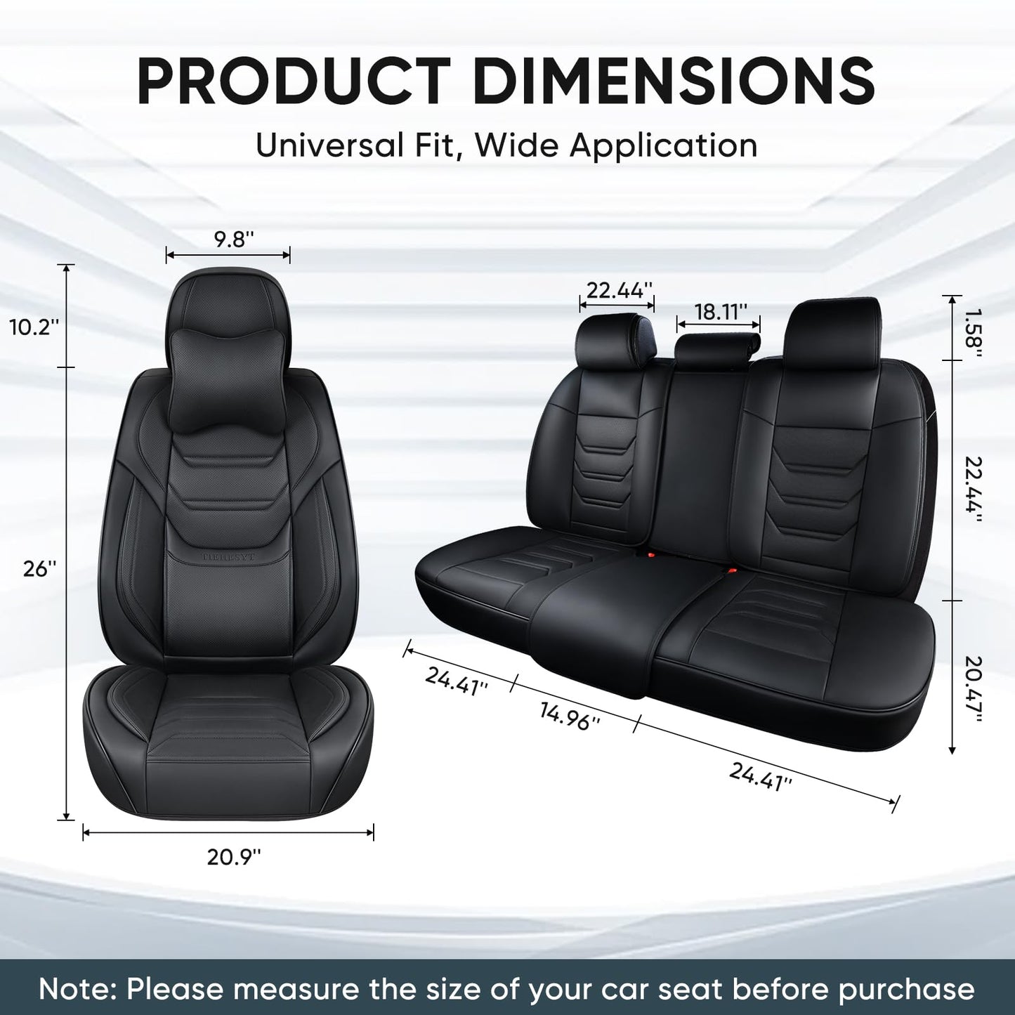 TIEHESYT Black Car Seat Covers Full Set, Breathable Leather Automotive Front and Rear Seat Covers with Headrest, Waterproof Auto Seat Protectors Fit for Most Sedans SUV Pick-up Truck