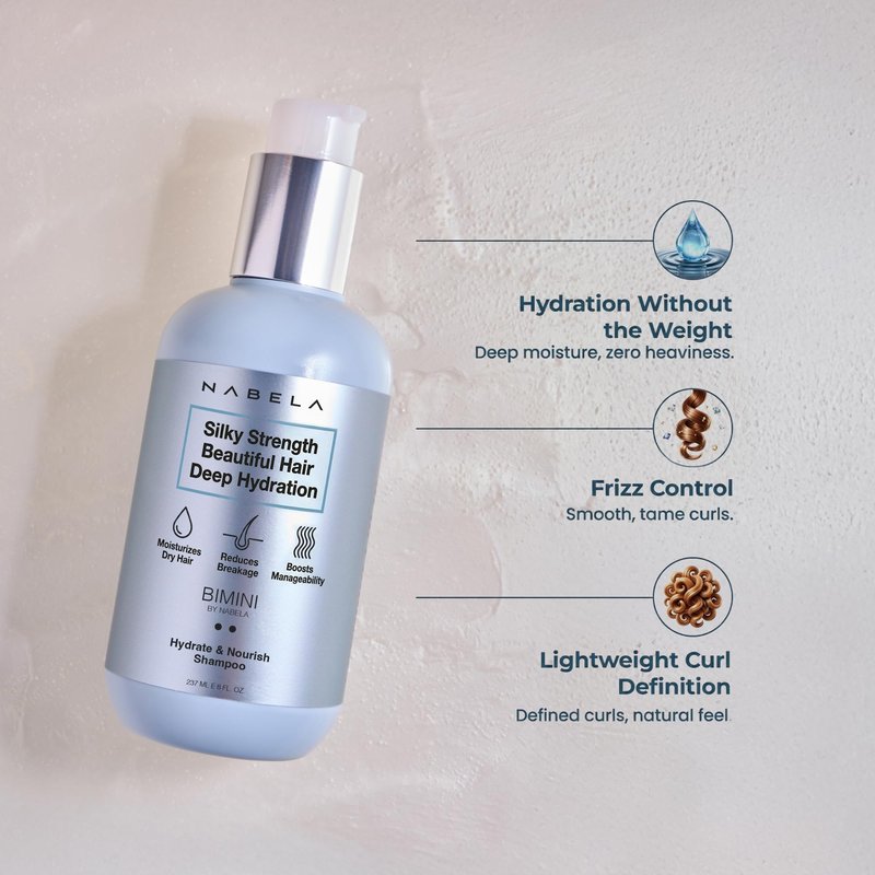 NABELA Hydrating Shampoo for Dry Damaged Hair - Hyaluronic Acid & Argan Oil Anti Frizz Formula - Sulfate Free Shampoo for Curly Hair & Waves - Moisturizing Cleanser with Shea Butter, 8oz