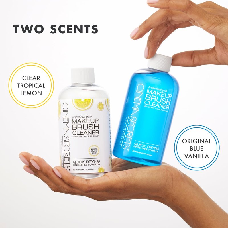 Cinema Secrets Original Blue Vanilla Makeup Brush Cleaner Kit - Professional Cleanser + Cleansing Tin for Makeup Brushes - Quick-Dry, Rinse-Free Formula - Removes Stubborn Waterproof Make Up (8 fl oz)