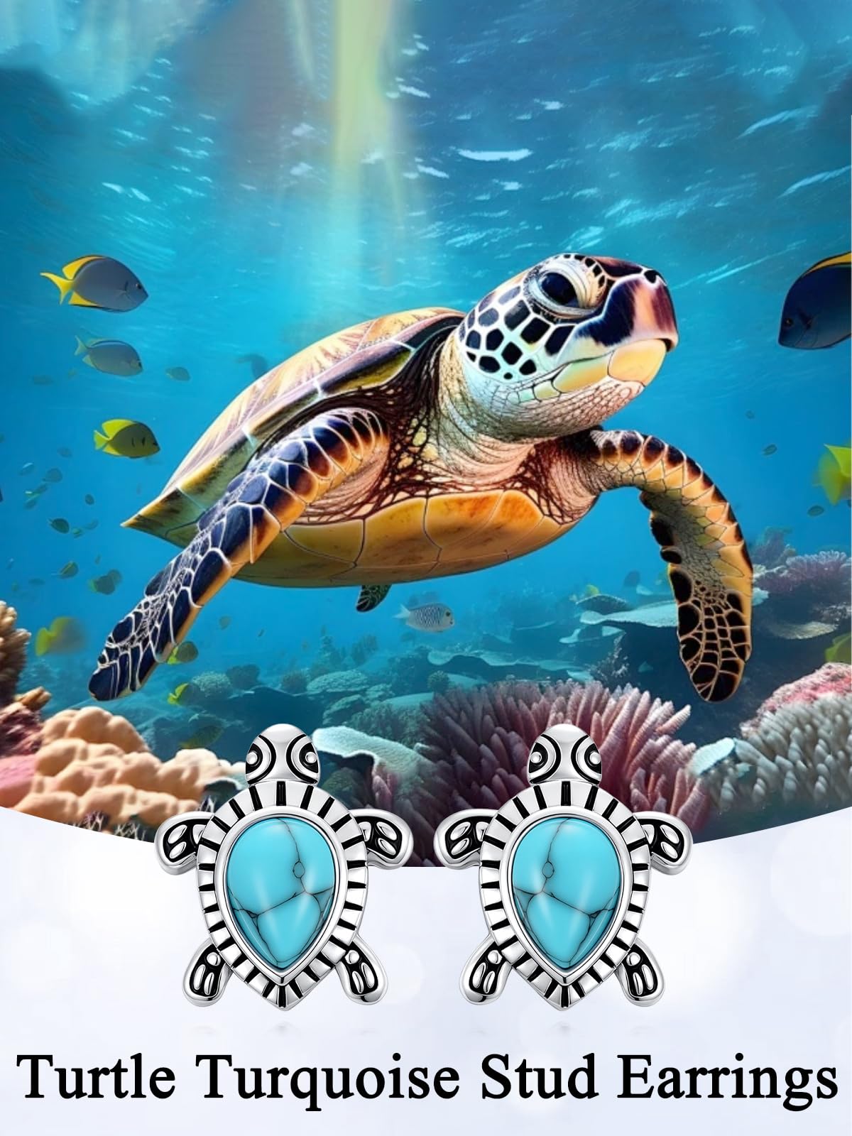 WINNICACA Sea Turtle Stud Earrings Turquoise Earrings 925 Sterling Silver Ocean Jewelry Hypoallergenic Gift for Sensitive Ears Mothers Day Gifts for Mom Wife