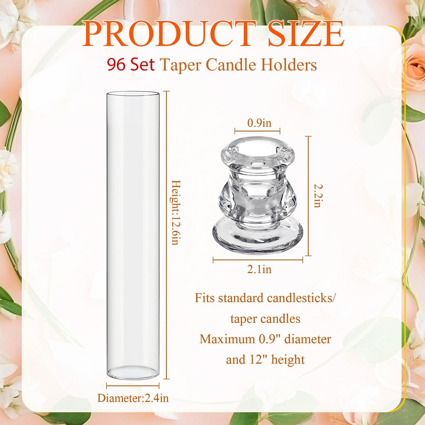 Teenyyou 36 Set Glass Hurricane Candle Holders Bulk 12.6" Open Ended Glass Candleholder Tube Shape Bottomless and 2.2"" Taper Clear Candlestick Holders for Wedding Table Centerpiece (Clear)"