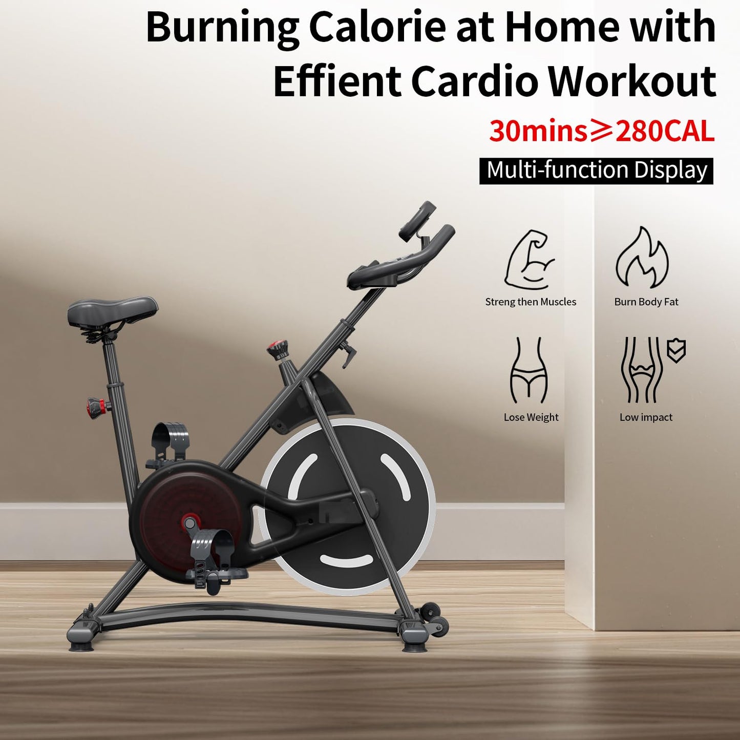HOELLL Exercise Bike with Exclusive Heart Rate Sensor and APP Sync, Stationary Bikes for Home with Continuously Variable Resistance, Compact Indoor Cycling Bike with Tablet Mount