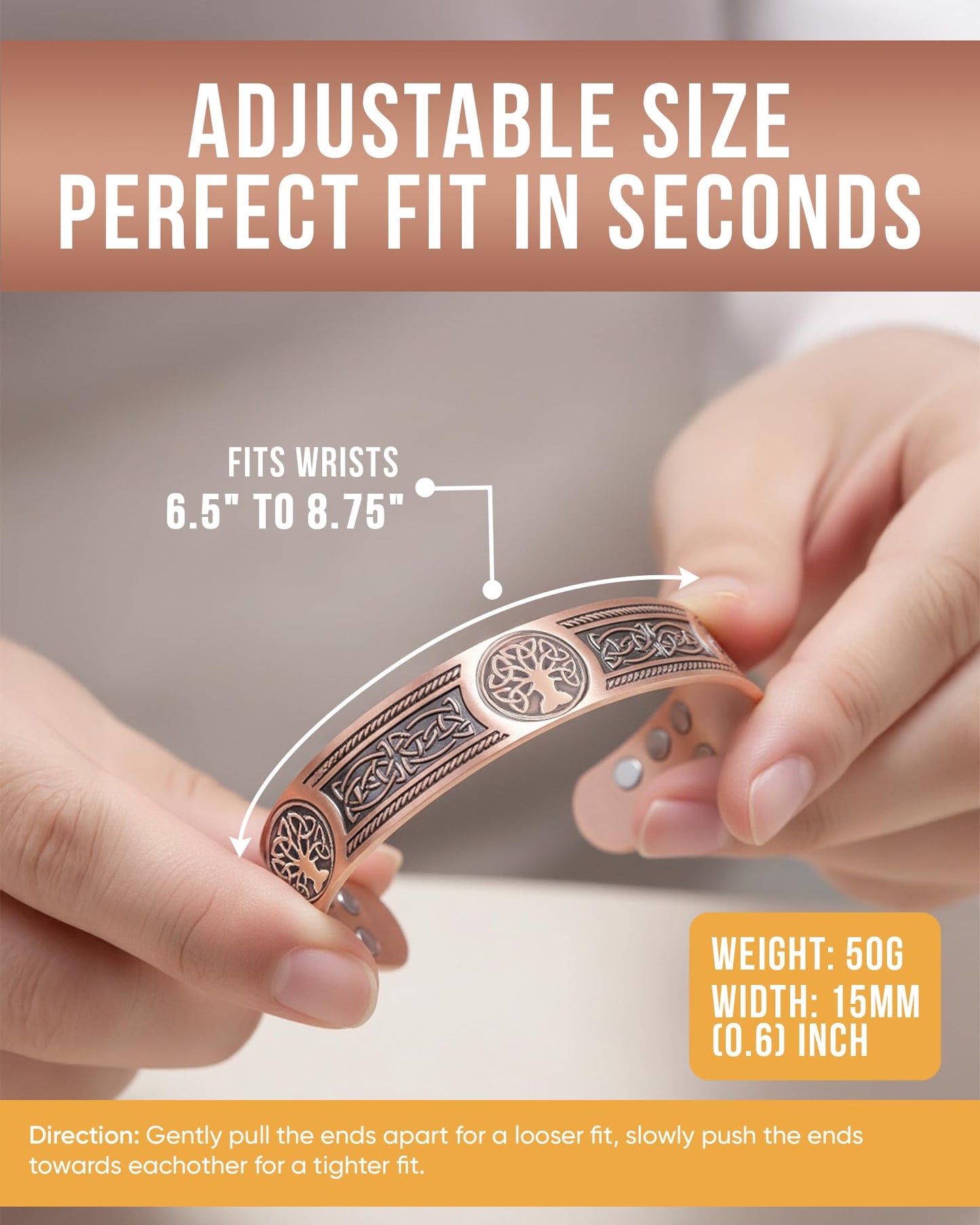 WestLuna Copper Bracelet for Men, 18X Ultra Strength Magnetic Bracelet with 3,800 Gauss Magnets, 99.99% Pure Copper Lymph Drainage Relief Health Jewelry, Includes Gift Box, Jewelry Cloth, Blank Blessing Card