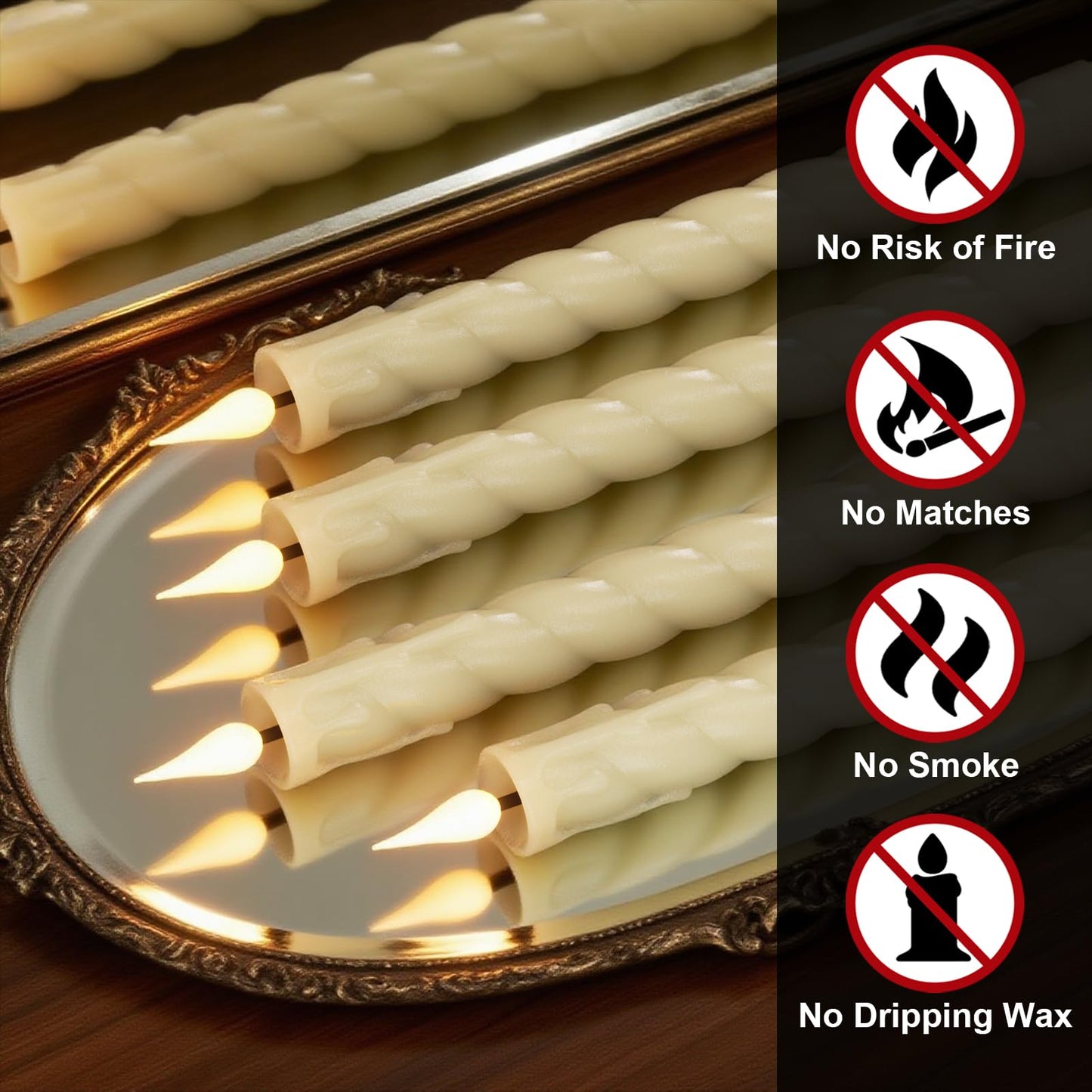 DRomance Flickering Flameless Taper Candles with Remote and Timer, 2 Pack Battery Operated LED Taper Candles 3D Wick Plastic Dripping Effect Dinner Wedding Holiday Decor(Ivory, 0.78" D x 9.65"" H)"