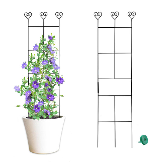 2 Pack 30'' Plant Trellis for Climbing Plants Indoors, Metal Garden Trellis for Potted Houseplant, Rustproof Plant Support for Ivy, Vines, Pothos, Hoya and Flower, Black