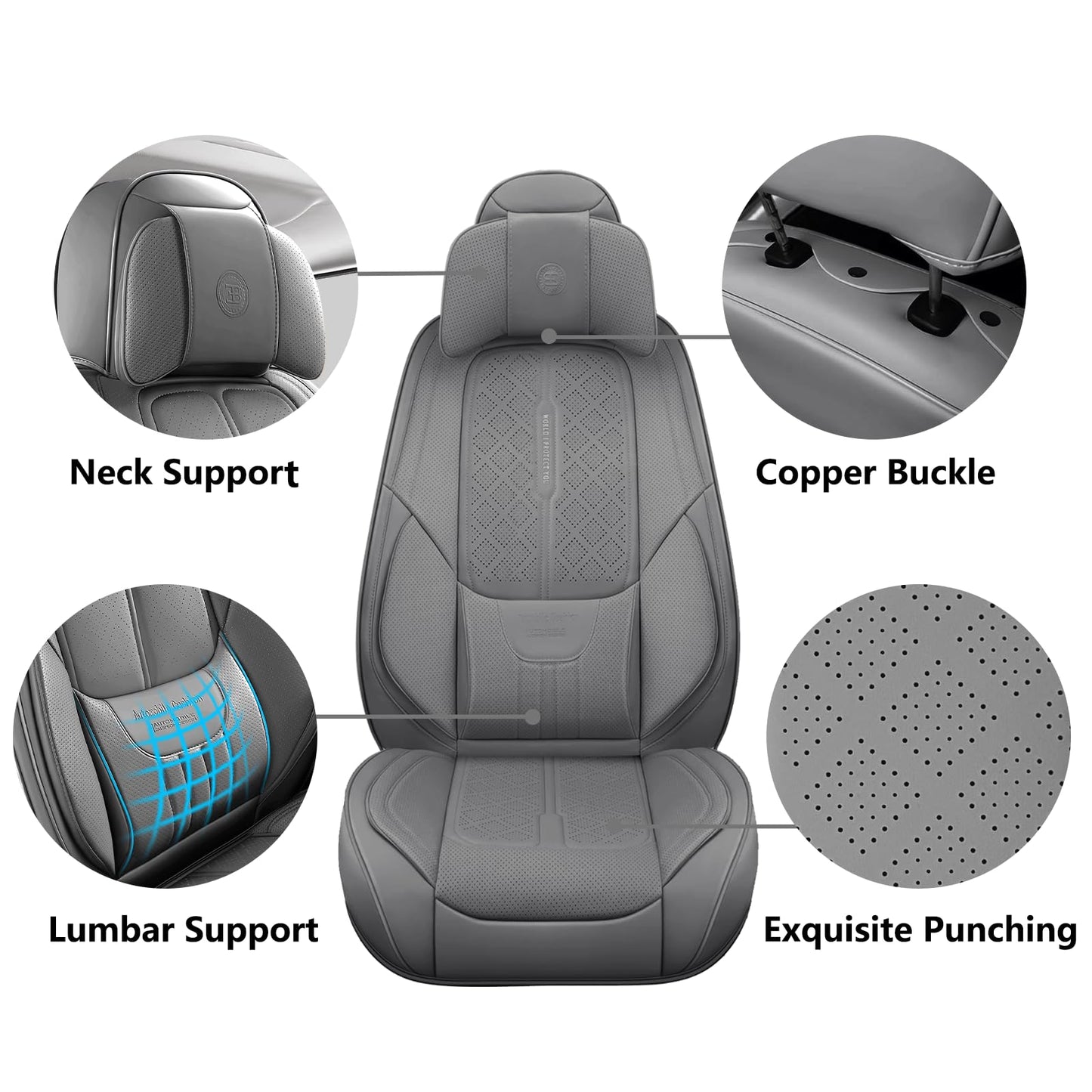 NS YOLO Universal Fit Full Coverage Leather Car Seat Covers for Cars,SUVs and Pick-up Trucks, Car Seat Protector,Automotive Seat Covers Full Set,Car Seat Cushion,Grey Seat Cover for 5 Seats
