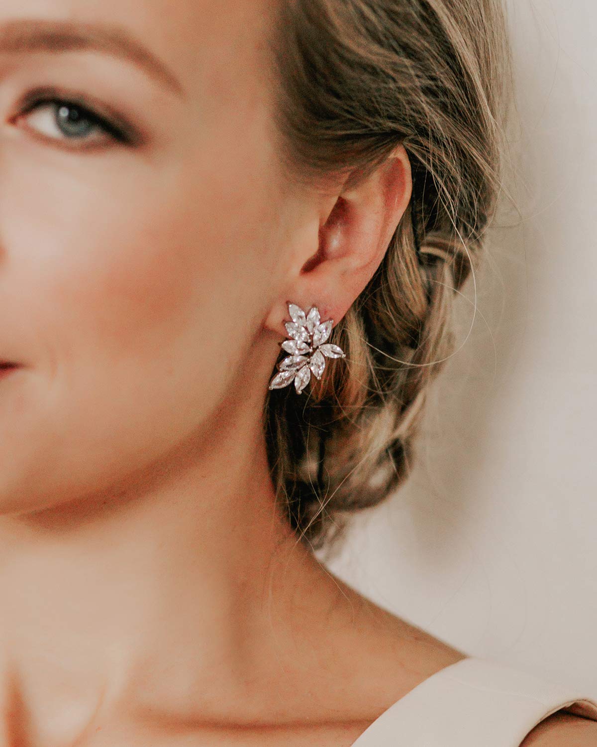 SWEETV Bridal Wedding Earrings for Brides Bridesmaid, Marquise Rose Gold Cubic Zirconia Rhinestone Cluster Earrings for Women, Prom