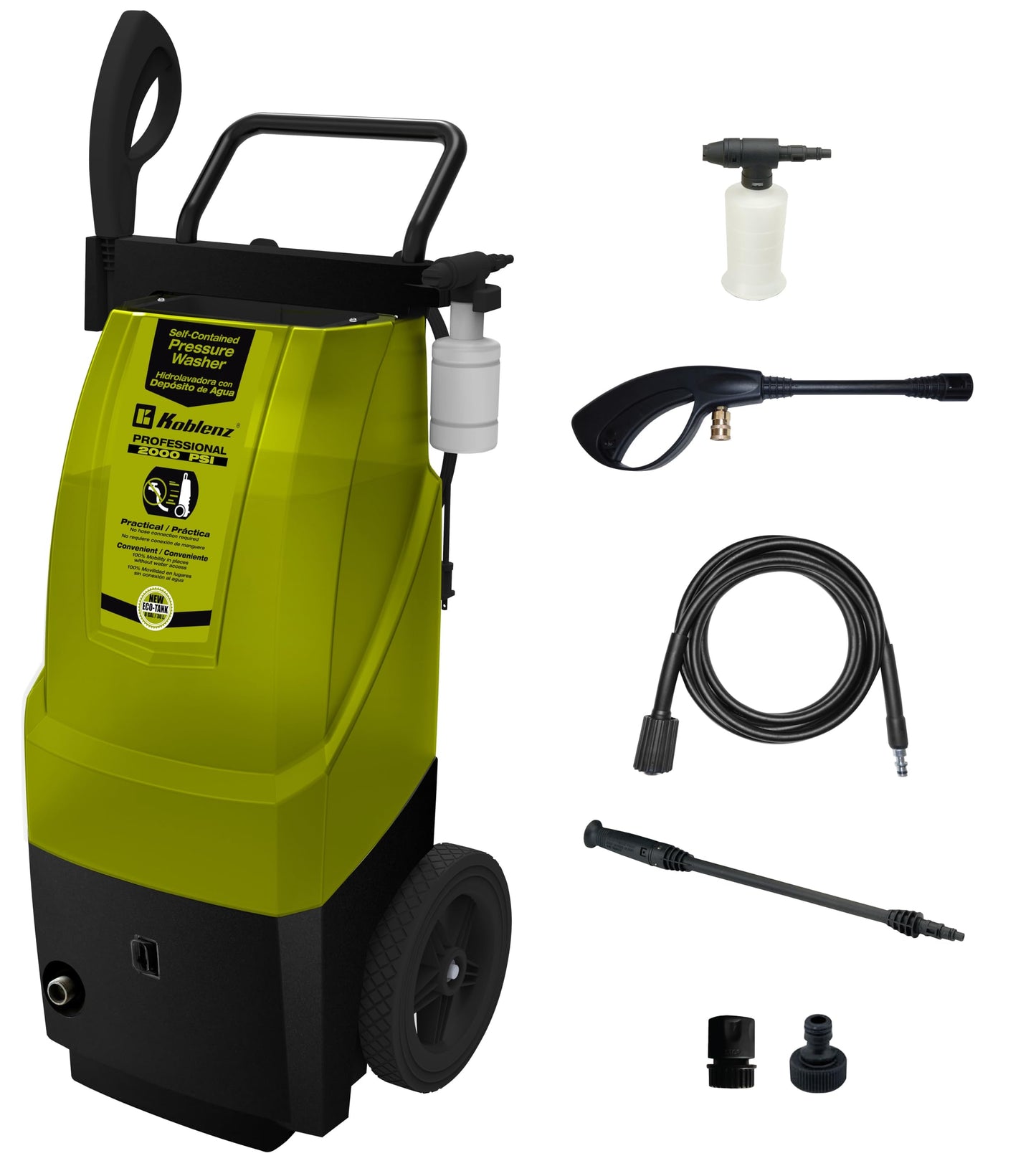 Koblenz HLT 380 2000 PSI Electric Pressure Portable Washer with Hose, Gun, and Other Accessories, Includes a 8 Gallon Water Tank, Green/Black