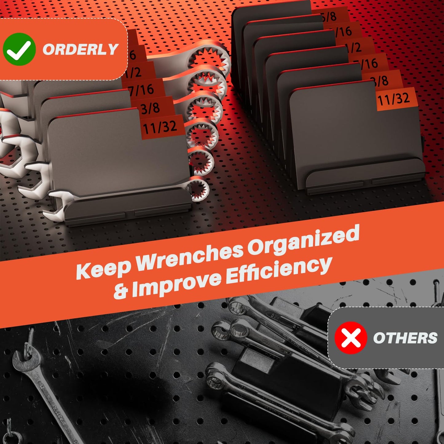 64 PCS Modular Wrench Organizer Wrench Holder - Wrench Tool Organizers for Tool Drawer Storage, Wrench Storage Set with Metric & SAE Label, Wrench Rack Tool Gift for Mechanics, Father, Men, Black