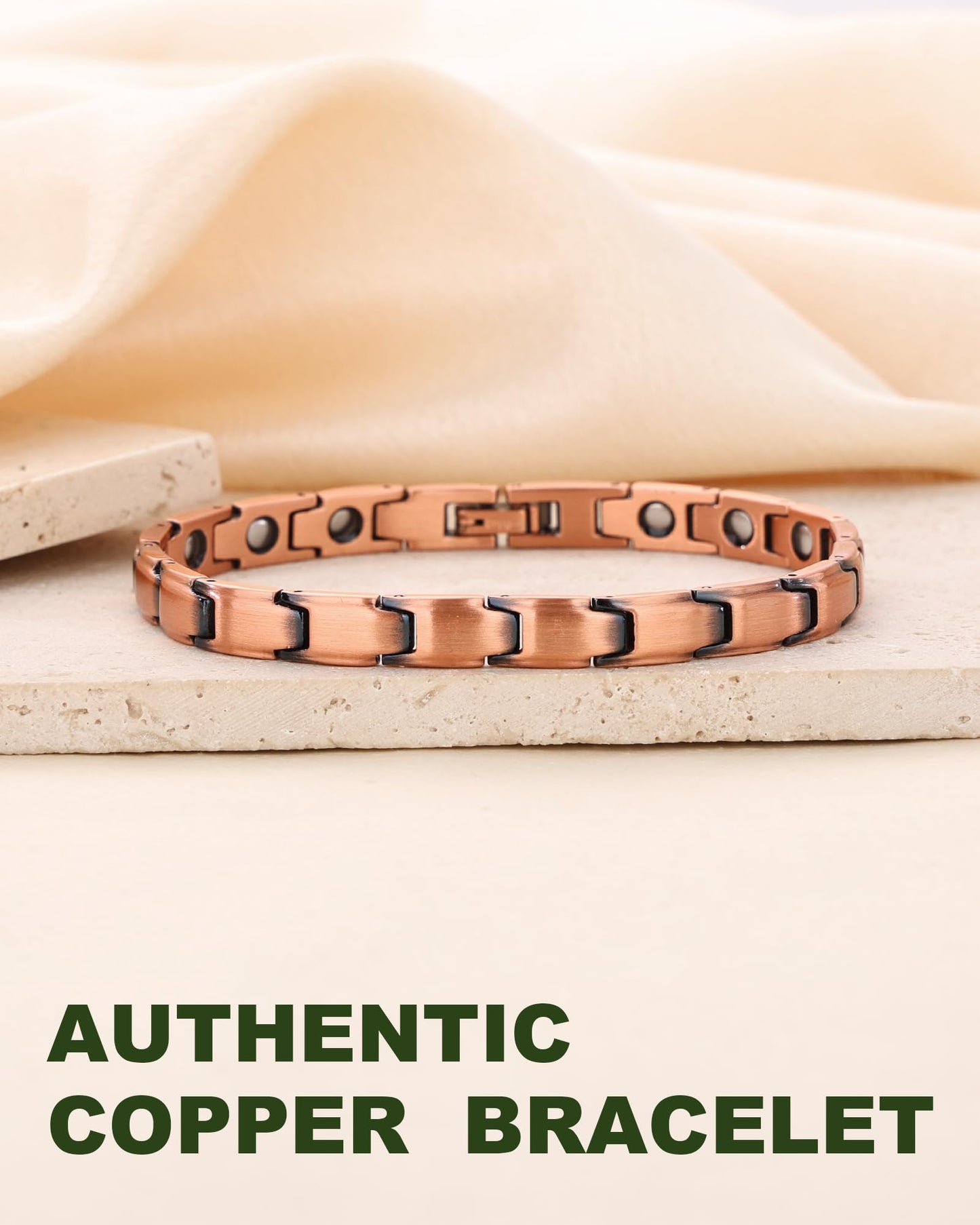 MagEnergy Copper Bracelet for Women, 99.9% Pure Copper Magnetic Bracelet, Adjustable Bracelet Jewelry Gifts (Plain Style)