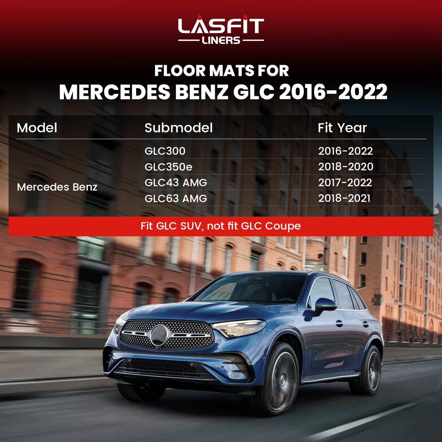 LASFIT Floor Mats & Cargo Mat for Mercedes Benz GLC 2016-2022 GLC300 /GLC350e (Not Fit Coupe), All Weather TPE Floor Liners Fit for GLC 300/ 350e/ 43 AMG/ 63 AMG Car Mats, 1st & 2nd Row & Trunk Mat