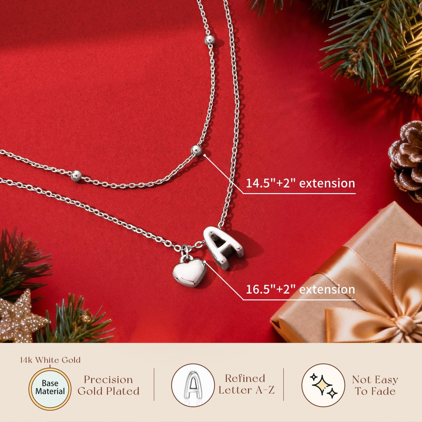 adoyi Silver Heart Initial Necklaces for Women 14k Gold Plated Layered bubble Letter Necklace Dainty Heart V Pendant Necklace Stack Birthday Valentines Gifts for Women Jewelry