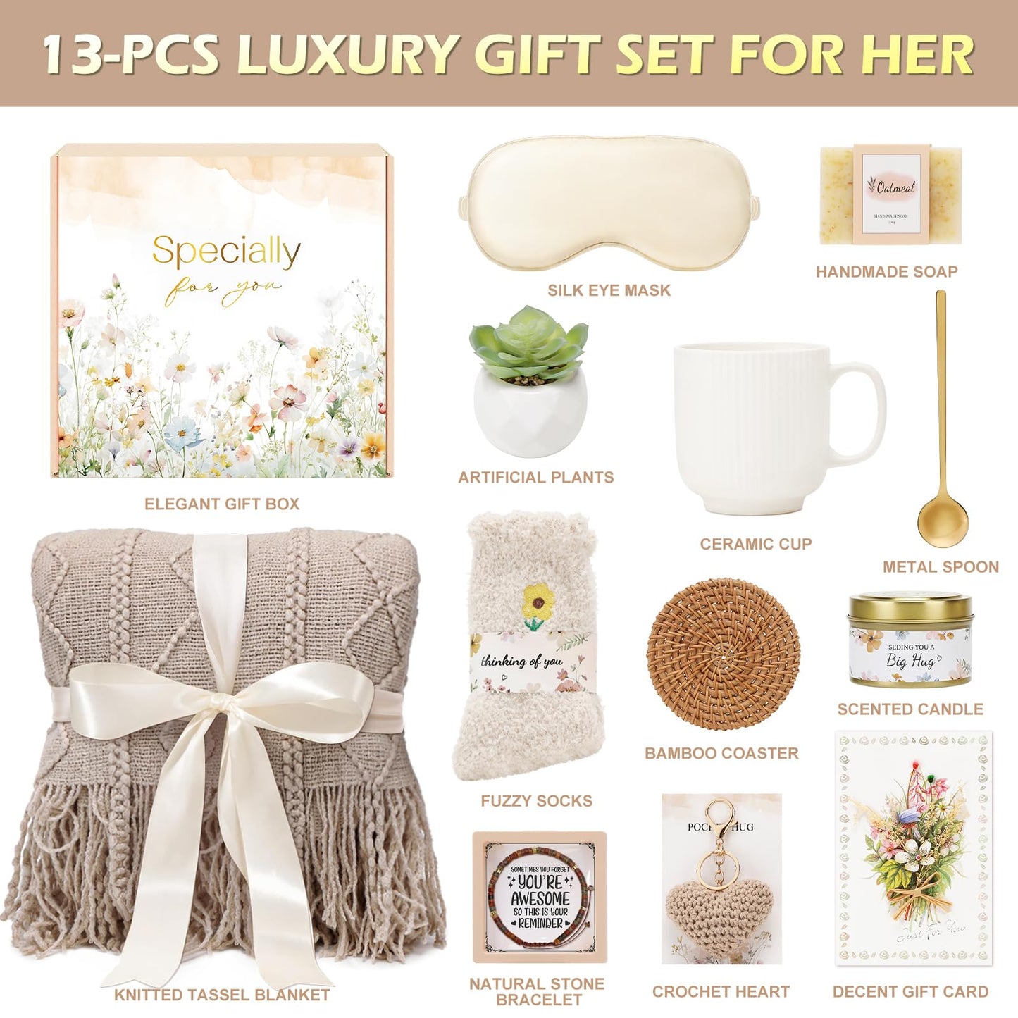 Mothers Day Gifts for Mom Wife Grandma Her Friends Sister,Birthday Gifts for Women Mom Daughter, Get Well Self Care Gift,Sympathy Gift Baskets Spa Gifts Set Thinking of You Inspirational Gift