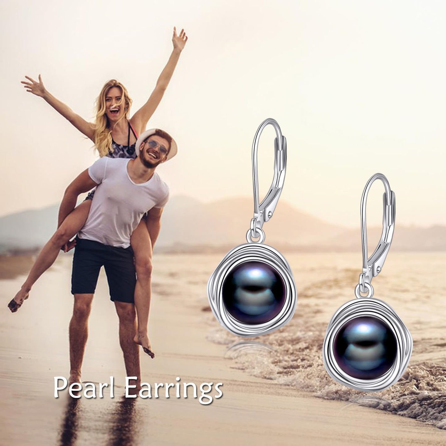 POPLYKE Freshwater Black Pearl Earrings for Women - 925 Sterling Silver Leverback Dangle Earrings - Black Pearl Jewelry Gifts