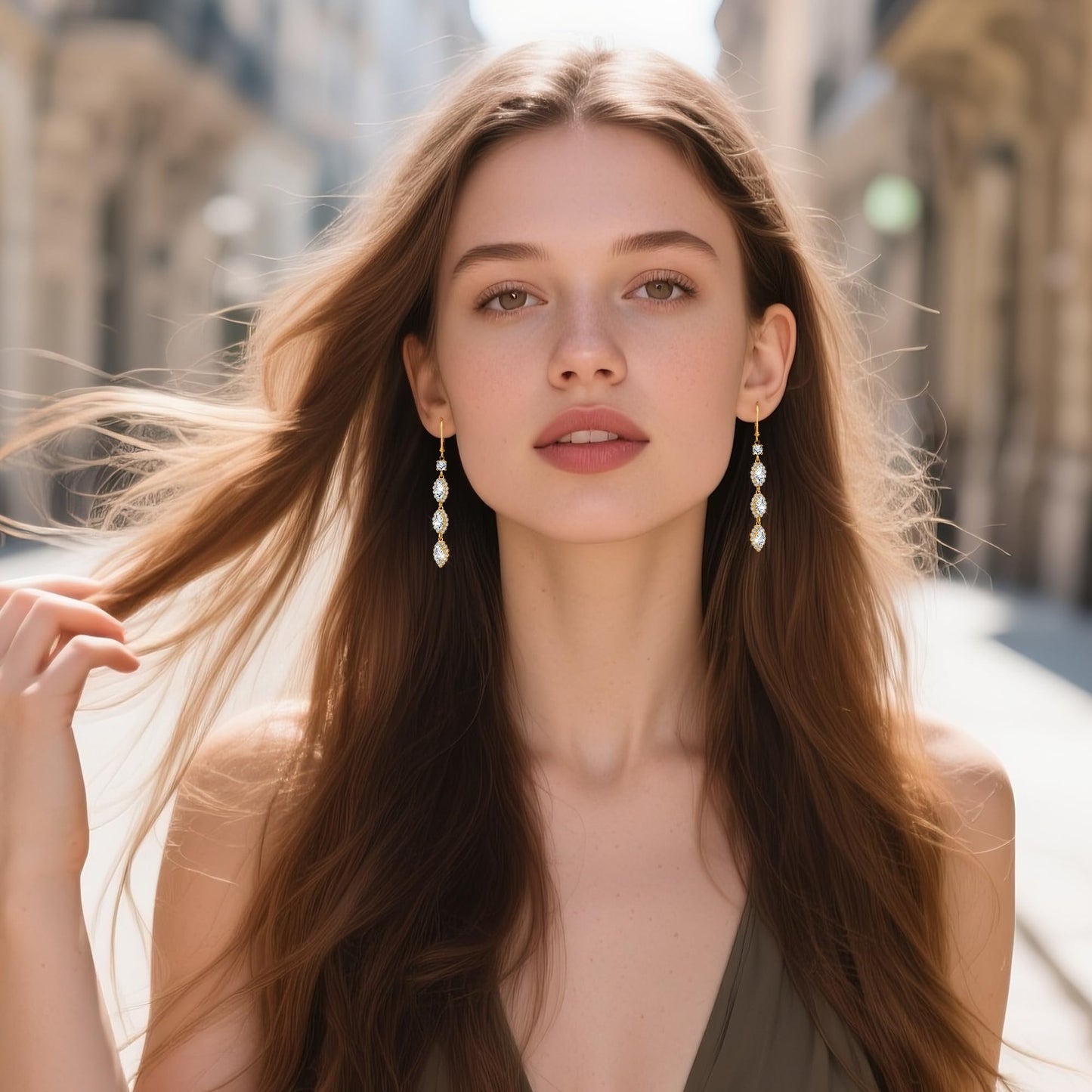 Long Gold Drop Earrings, ALEXCRAFT 14K Gold Zirconia Dangle Leverback Earrings for Women Trendy Hypoallergenic Sterling Silver Lightweight Long Dangling Teardrop Earring Brides Engagement Wedding