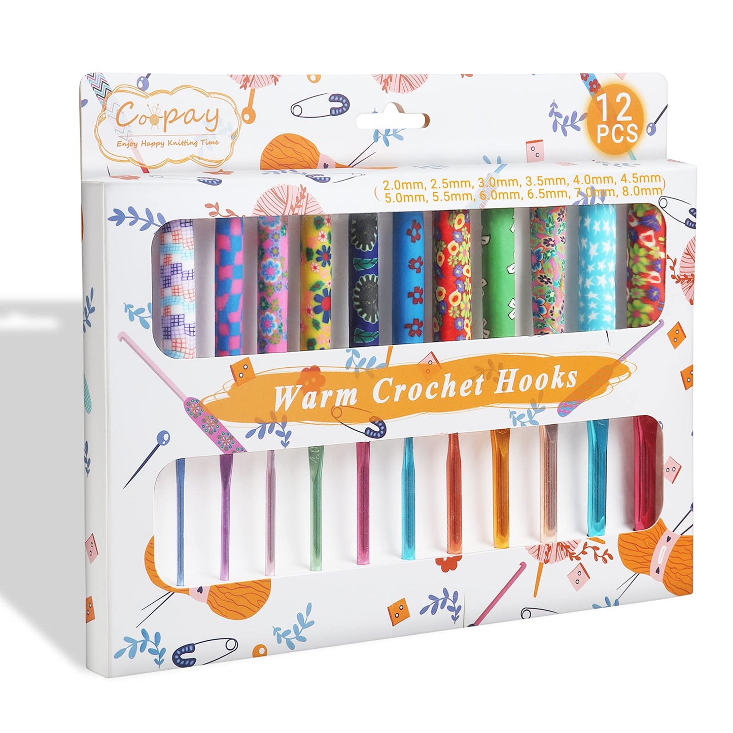 Coopay Warm Crochet Hooks Plus for Crochet Gifts, 12PCS 2mm-8mm(B-L) Crochet Kit Crochet Hook Set Ergonomic Grip Crochet Needles for Crocheting Art Yarn Craft,Precious Knitting & Crochet Supplies