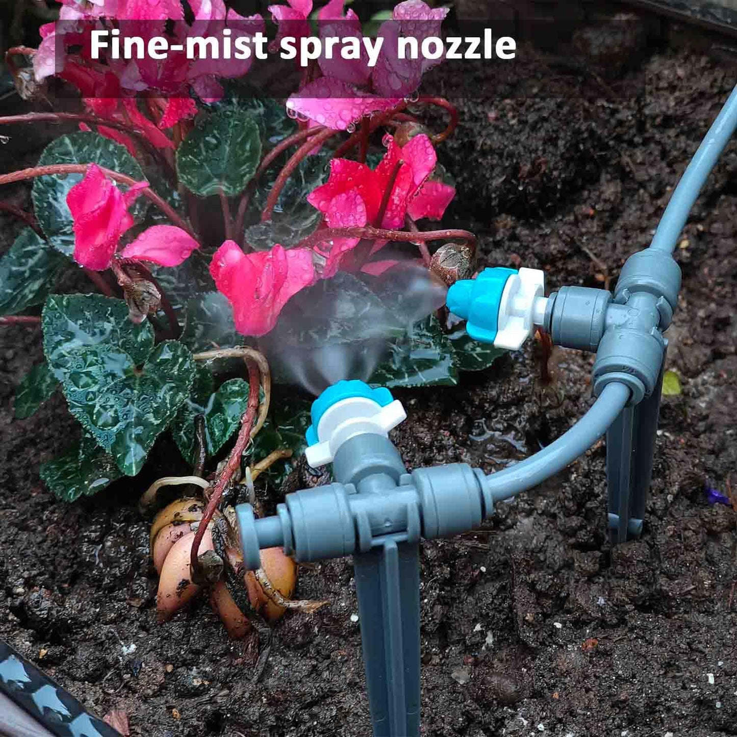 Drip Irrigation System with Water Timer(Dual System) Plug-in Quick Connection Drip Irrigation Kit 5/16“ID and 1/4 Inch Pipe Auto Watering System for Garden Spray, Greenhouse, Lawn, Potted Plants