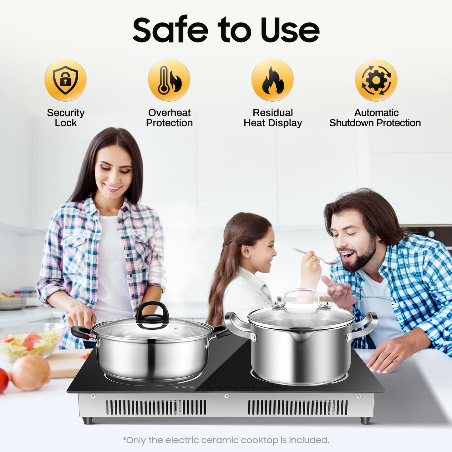 4 Burners Electric Cooktop, 110v 3000W Ceramic Cooktop, 24 Inch Countertop & Built-in Electric Stove Top with Child Safety Lock, Timer, Over-Temperature Protection, Sensor Touch Control