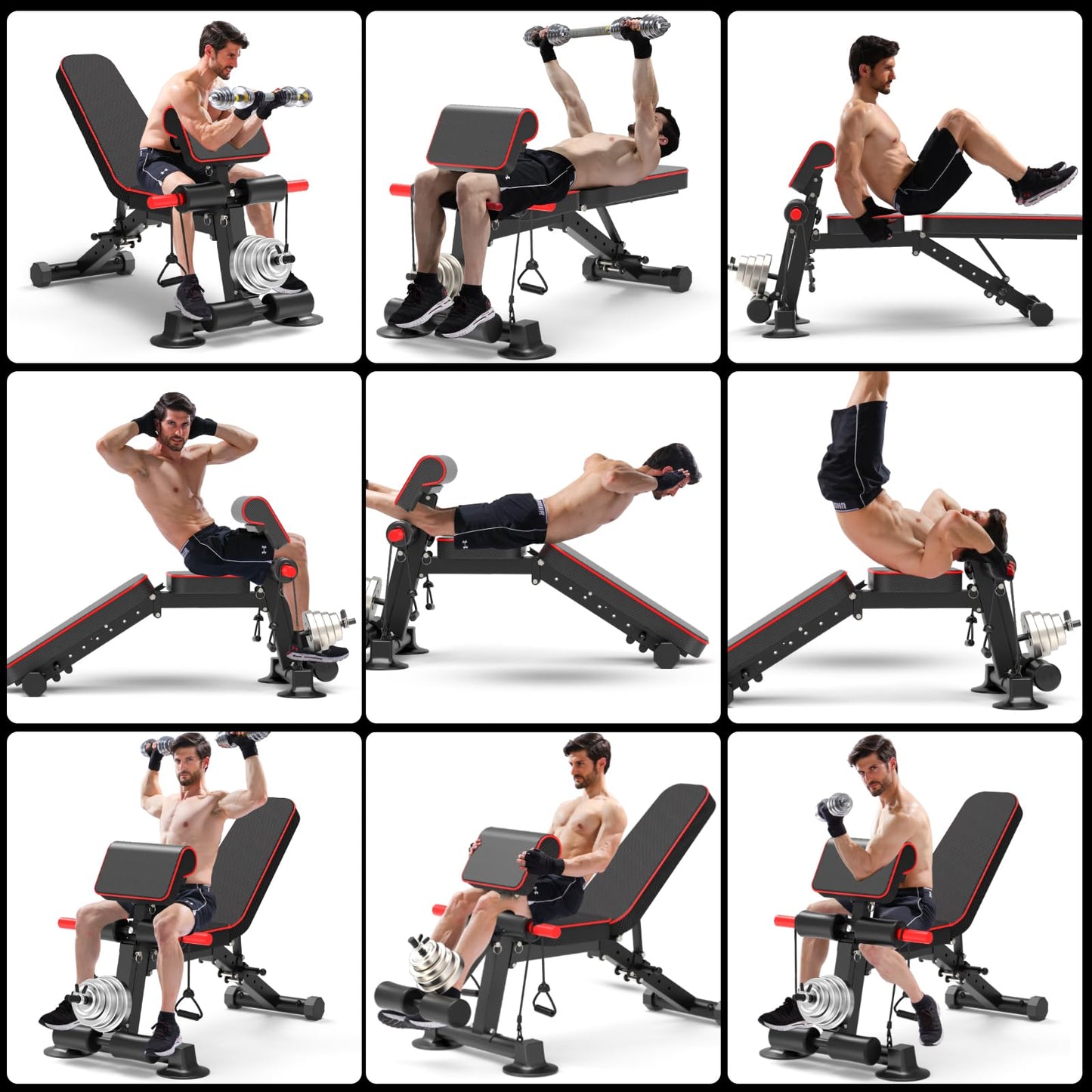 Adjustable Weight Bench,Utility Workout Bench Foldable Incline Decline Benches for Home Gym Full Body Workout,Load 330LBS