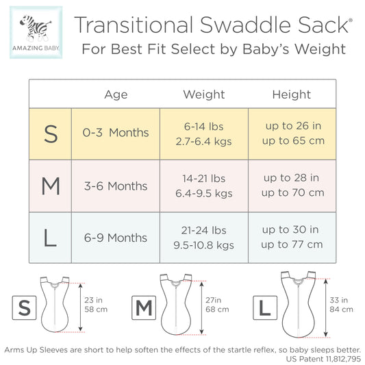 Amazing Baby Transitional Swaddle Sack, Arms Up Half-Length Sleeves & Mitten Cuffs, Swaddle for Newborn Transition to Baby Sleep Sack Wearable Blanket, Medium, 3-6 Month, 14-21 lb, On Safari