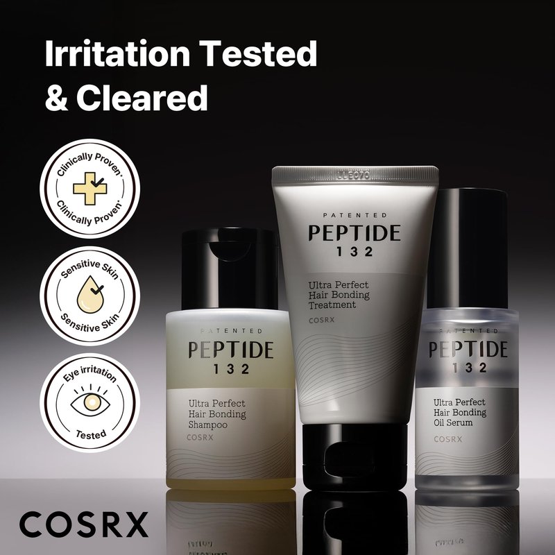 COSRX PEPTIDE-132 Hair Bonding Mini Kit – Travel-Size Shampoo & Treatment + Full-Size Oil Serum, Keratin Treatment Hair Gift Set for Damaged, Dry Hair, Scalp Treatment for Dandruff, Dry & Itchy Scalp