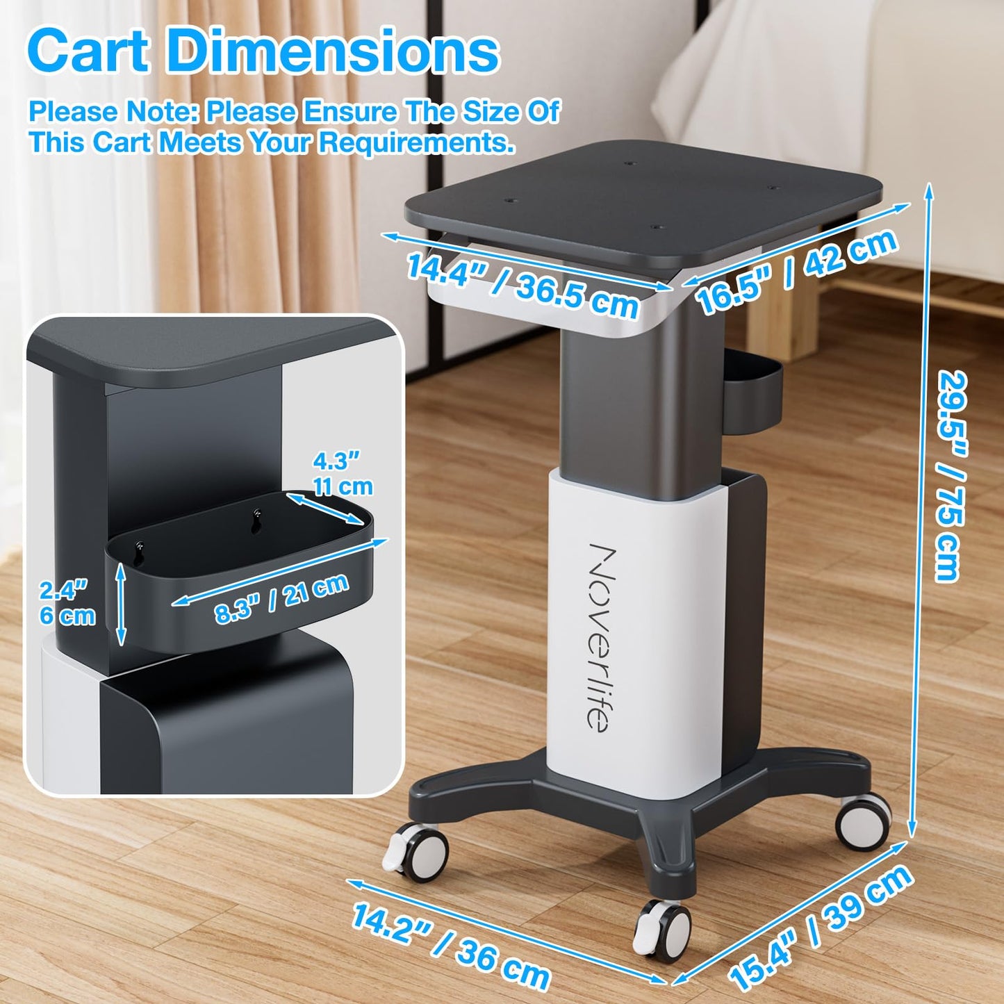 Noverlife Beauty Salon Rolling Cart, Heavy Duty Carbon Steel Esthetician Cart with Wheels Esthetician Trolley for Cavitation Machine Load 260Lbs, Mobile Facial Machine Stand for Spa Equipment Storage