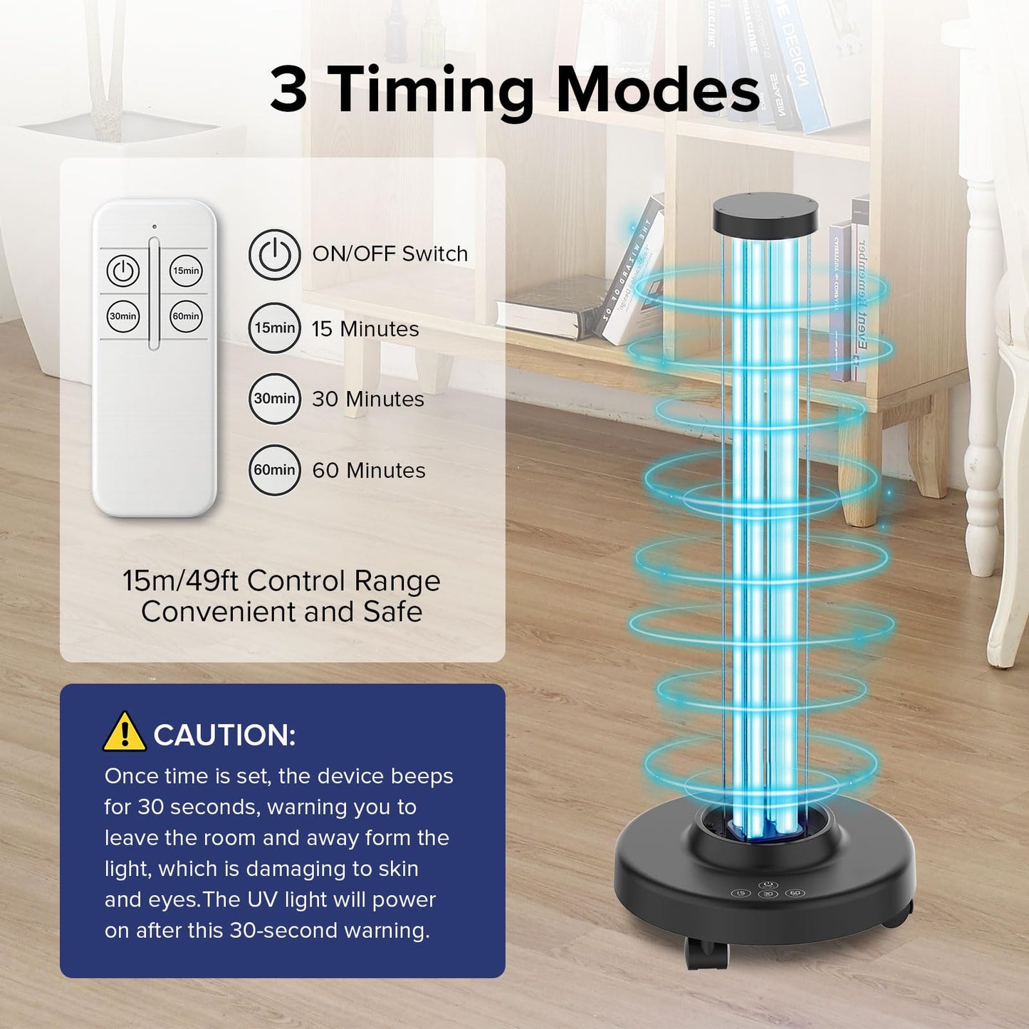 SANSI 120W UVC Disinfection Cart with Wheels, Portable Mobile UV Light Sanitizer with Remote & 3 Timer Settings, Ozone-Free, for Large Space, Home, Hotel, School