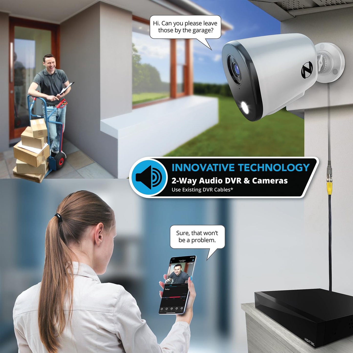 Night Owl 2-Way Audio 20 Channel DVR Video Home Security Camera System with (8) Wired 1080p HD Indoor/Outdoor Deterrence Cameras and 1TB Hard Drive (Add up to 4 Wi-Fi Cameras) (8 Camera)