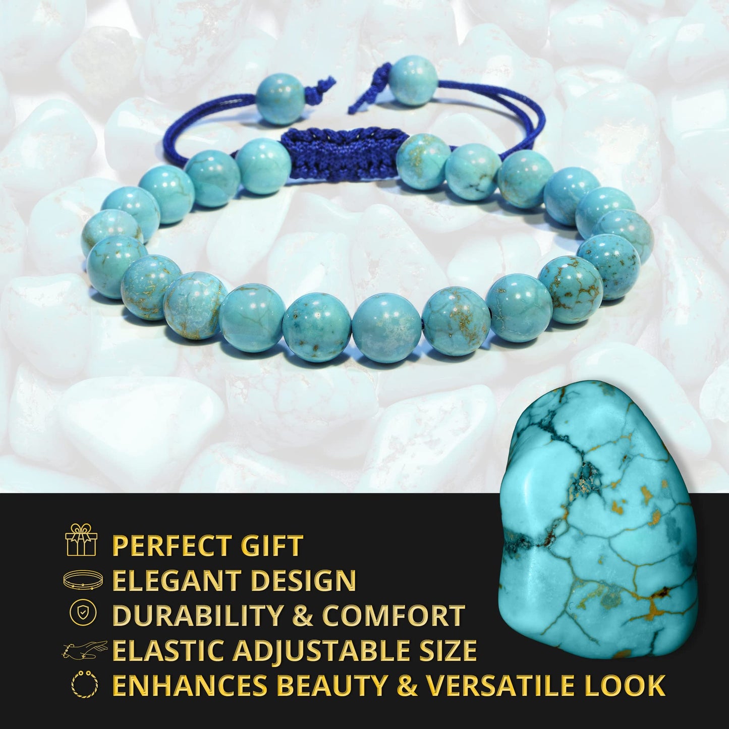 ANAYA AGATE Healing Crystal Bracelet – Chic Gemstone Bracelet for Men and Women – 8mm Round Bead Bracelets for Spiritual Healing, Protection, Positive Energy - Turquoise