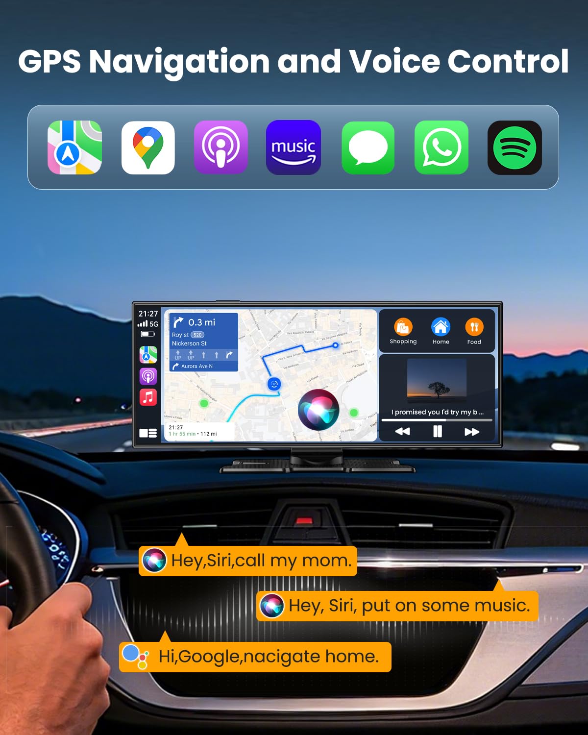 Largest 11.5"Wireless Apple CarPlay Screen for Car–Portable Carplay & Android Auto Touchscreen Car Stereo with App Control, 4K Dash Cam, Backup Camera, GPS, Mirror Link, Voice Control,for All Vehicles
