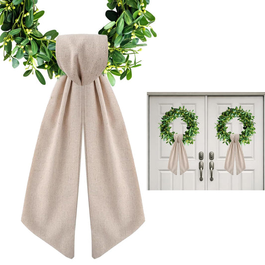 2 Pack Burlap Wreath Sash for Front Door, Blank Linen Sash for Wreath Spring Garland Holiday Porch Home Decor, Natural