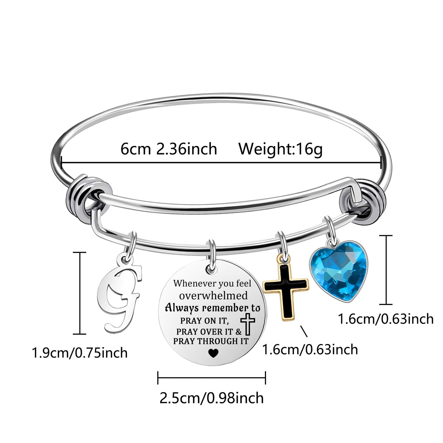 bifriend Inspirational Bracelet for Women, Initial Letter Charm bracelet for Female Cross Motivational Gifts for Her Daughter Sister Friends Back to School Birthday Christmas Presents (G)